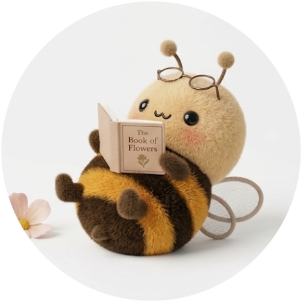 Beety con gafas leyendo el libro de respuestas